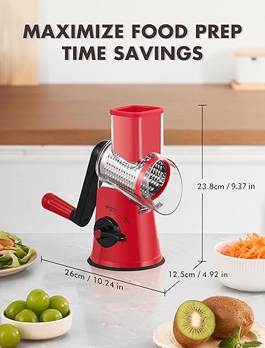 Miniatura 7 de GDL Rallador de queso rotativo, rallador de queso 5 en 1 mejorado con manivela, trituradora de queso multiusos con asa, cortador de verduras para