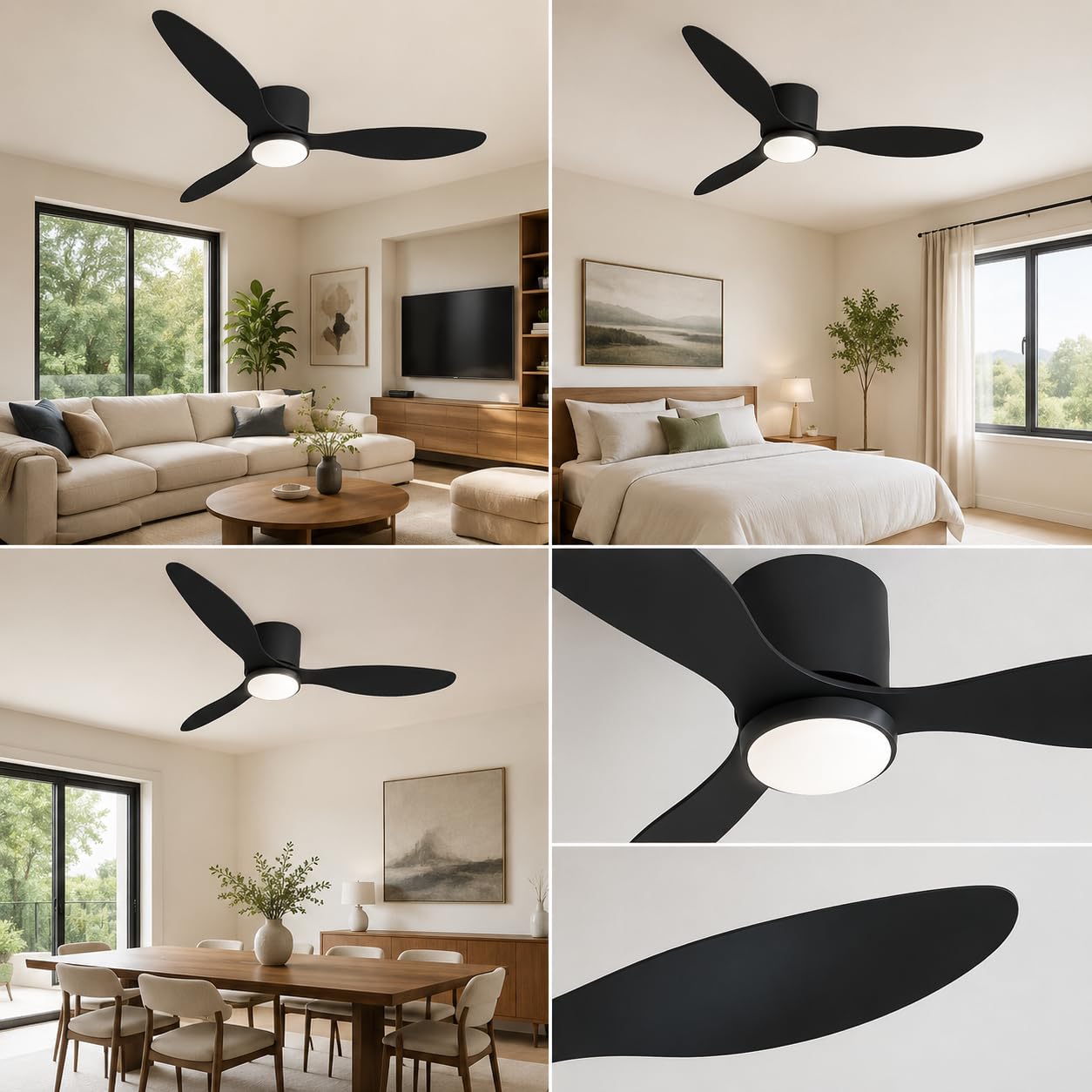 ON CONNIE Ventilatore da Soffitto Nero con Luce LED 106cm, Motore DC Silenzioso con Telecomando e Luce Regolabile