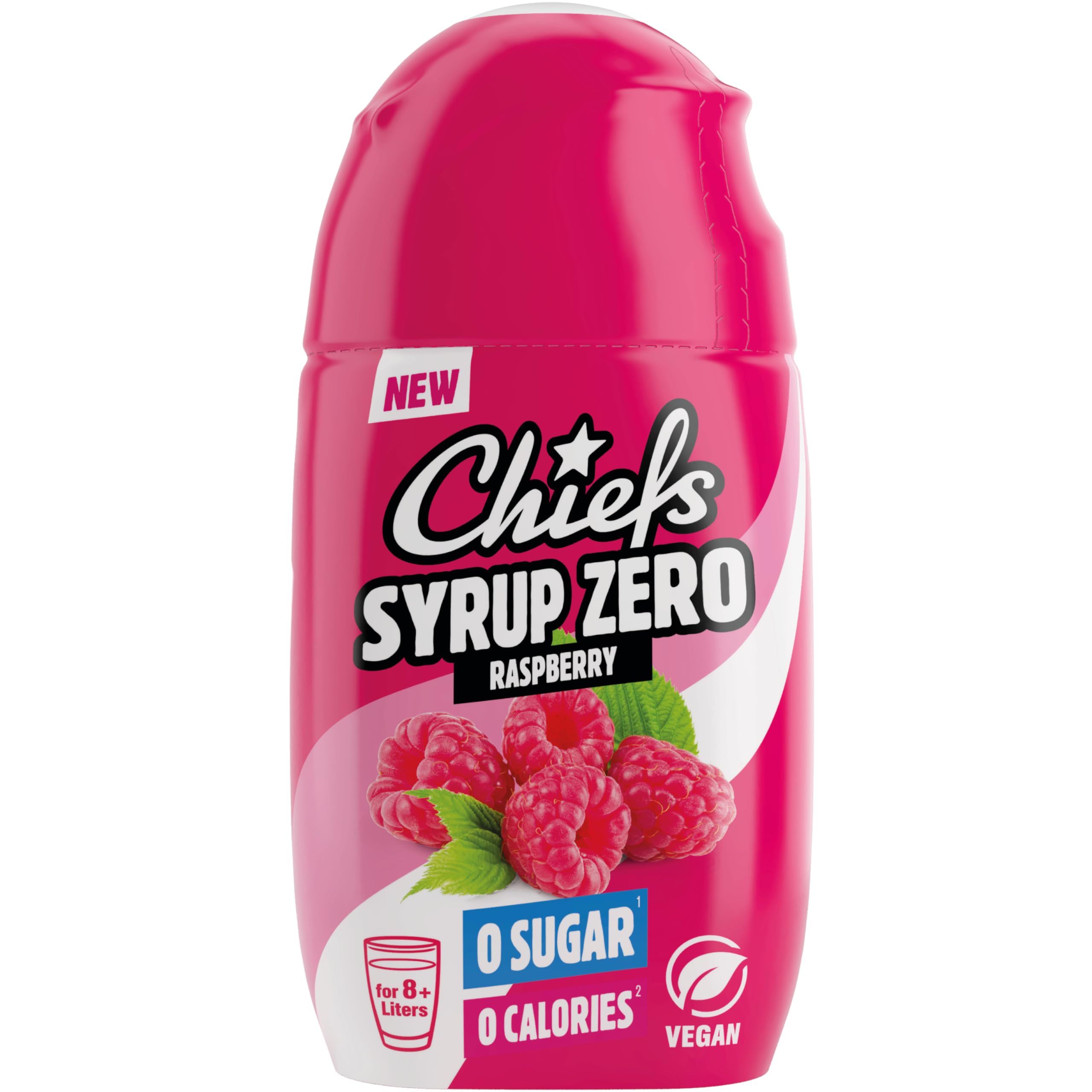 CHIEFS Syrup Zero, Himbeere, 65ml, für mehr als 8l Fertiggetränk, Sirup zuckerfrei mit echten Fruchtextrakten, vegan, zero Kalorien, Himbeersirup made in Germany
