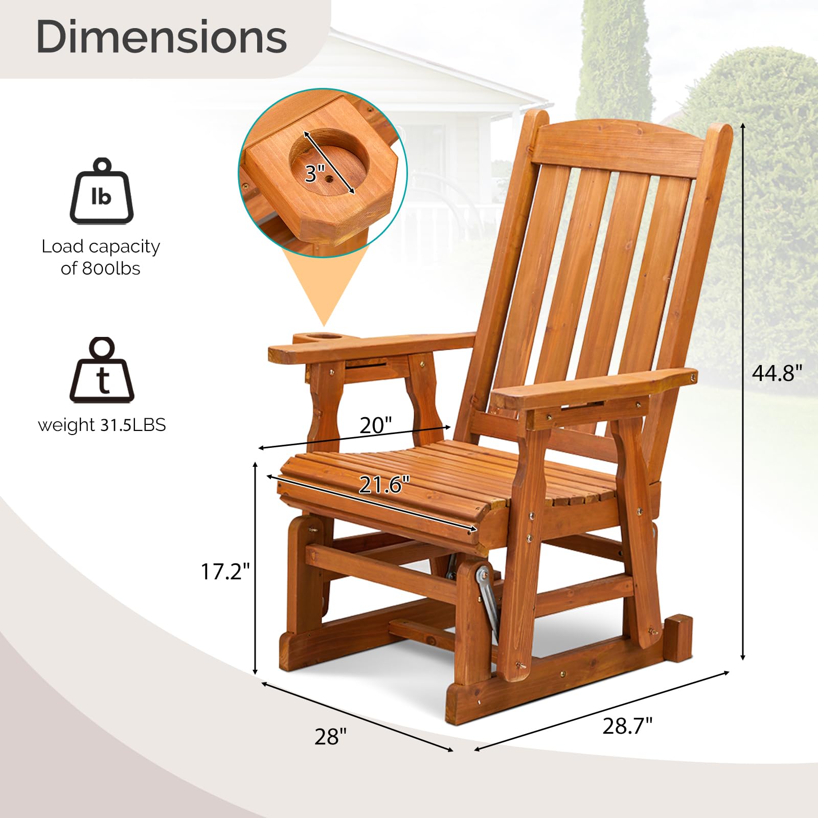 Amazon.com: VINGLI Outdoor Glider Chair Wood Patio Glider with Cup