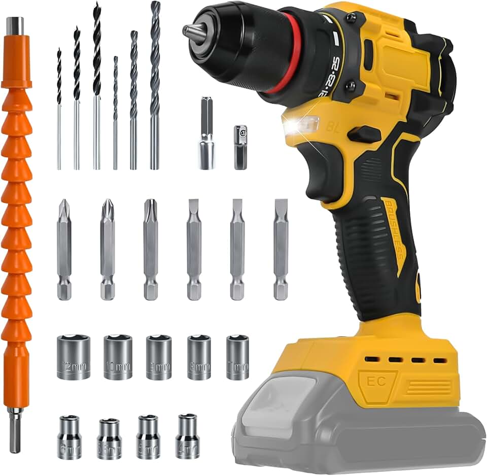 Cordless Drill Driver for Dewalt 20V Battery, 60N.M Electric