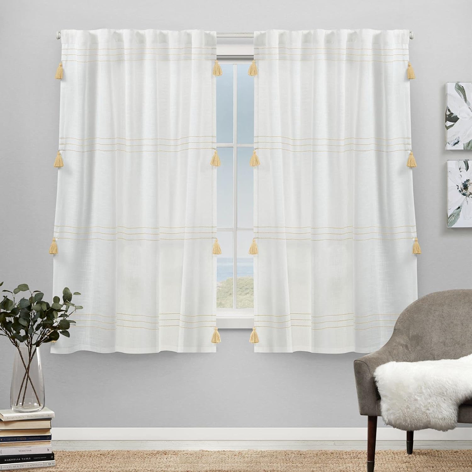 Exclusive Home Demi Light Filtering Hidden Tab Top Curtain Panel Pair, 54"x63", Yellow, Set of 2