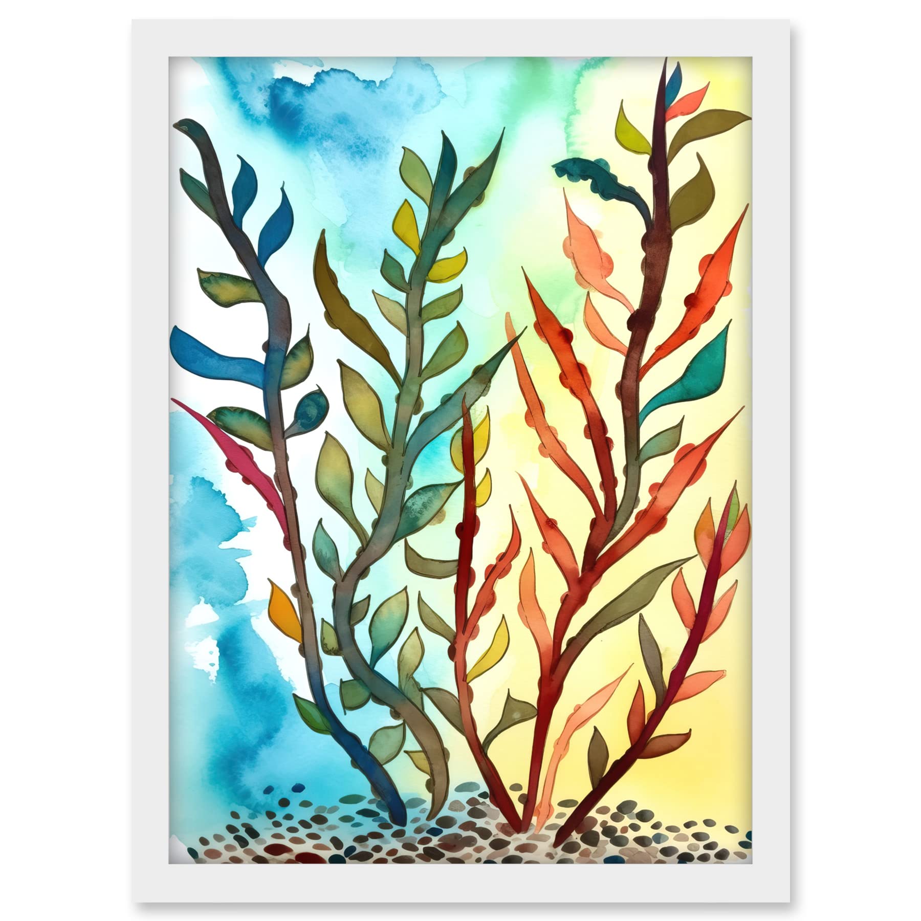 Artery8 Seaweed Sea Floor Folk Art Artwork Framed A3 Wall Art Print