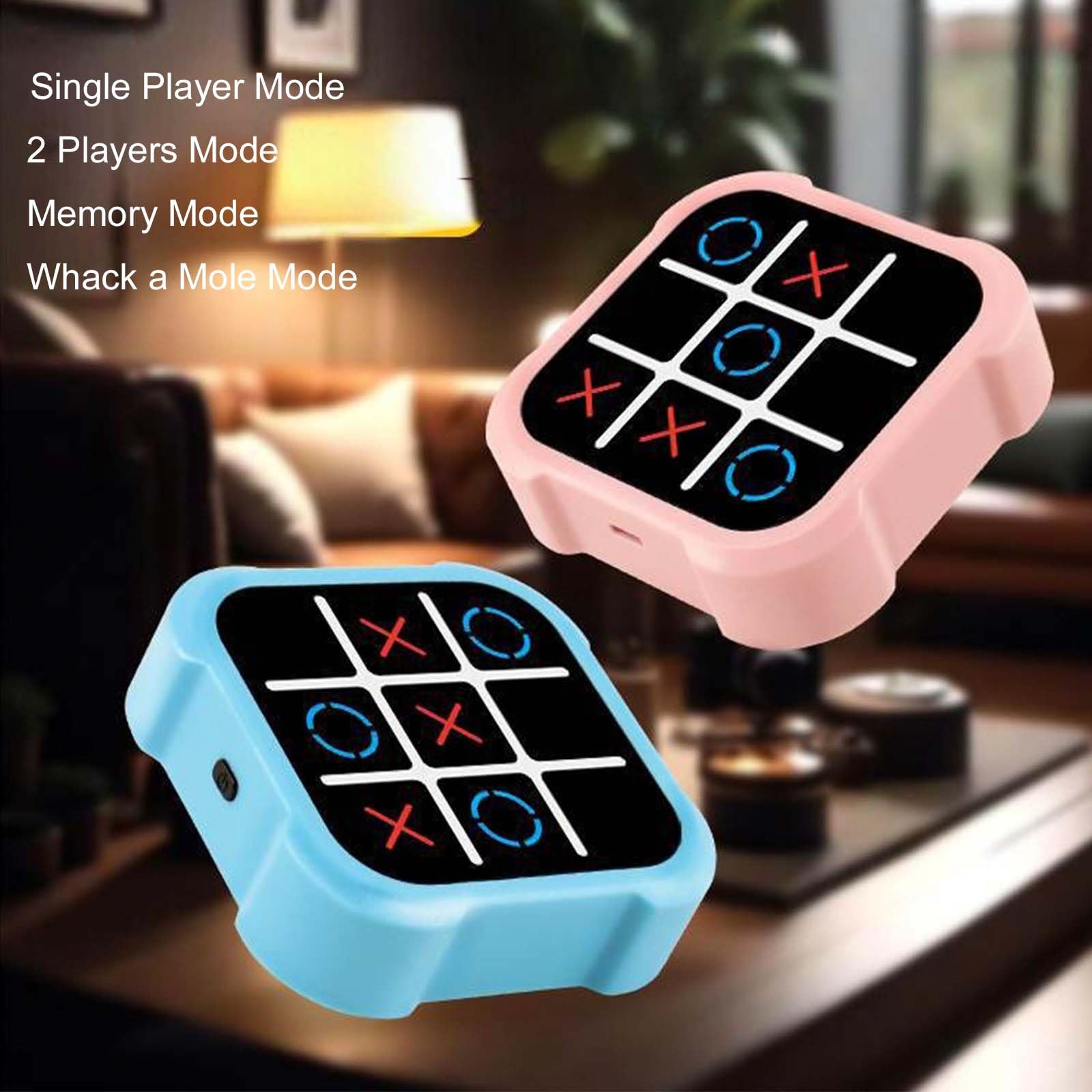 Electric Tic Tac Toe Game 4-in-1 Handheld Puzzle Game, Portable Travel Games, Party Board Games Fun Birthday Gifts Toys for Educational Memory Growth Toys for Ages 3+ (Blue)