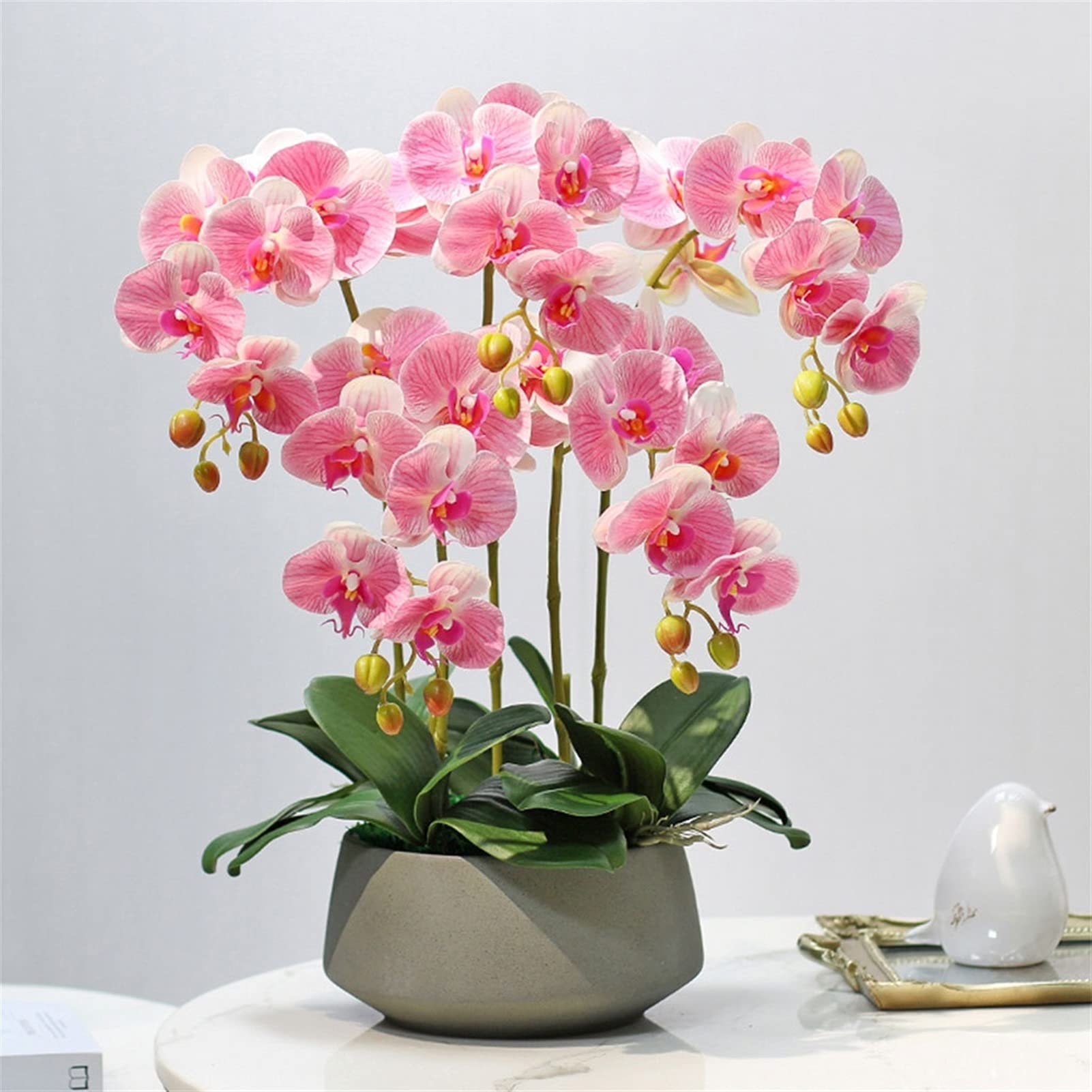 Sbziojhdr Pink Artificial Flowers, Decor Artificial Flowers With Vase Flower Orchid Bonsai Phalaenopsis Fake For Home Table Faux Flowerspink(Pink)