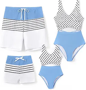 PATPAT Family Matching Swimsuits Swimwear Set for Couples Mommy and Me Striped Spliced Bathing One-Piece Swimsuits