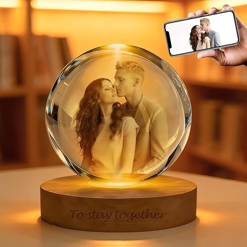 Bola de fotos de cristal 3D personalizada, regalo de imagen grabado con láser, recuerdo conmemorativo único y luz nocturna LED romántica para mamá