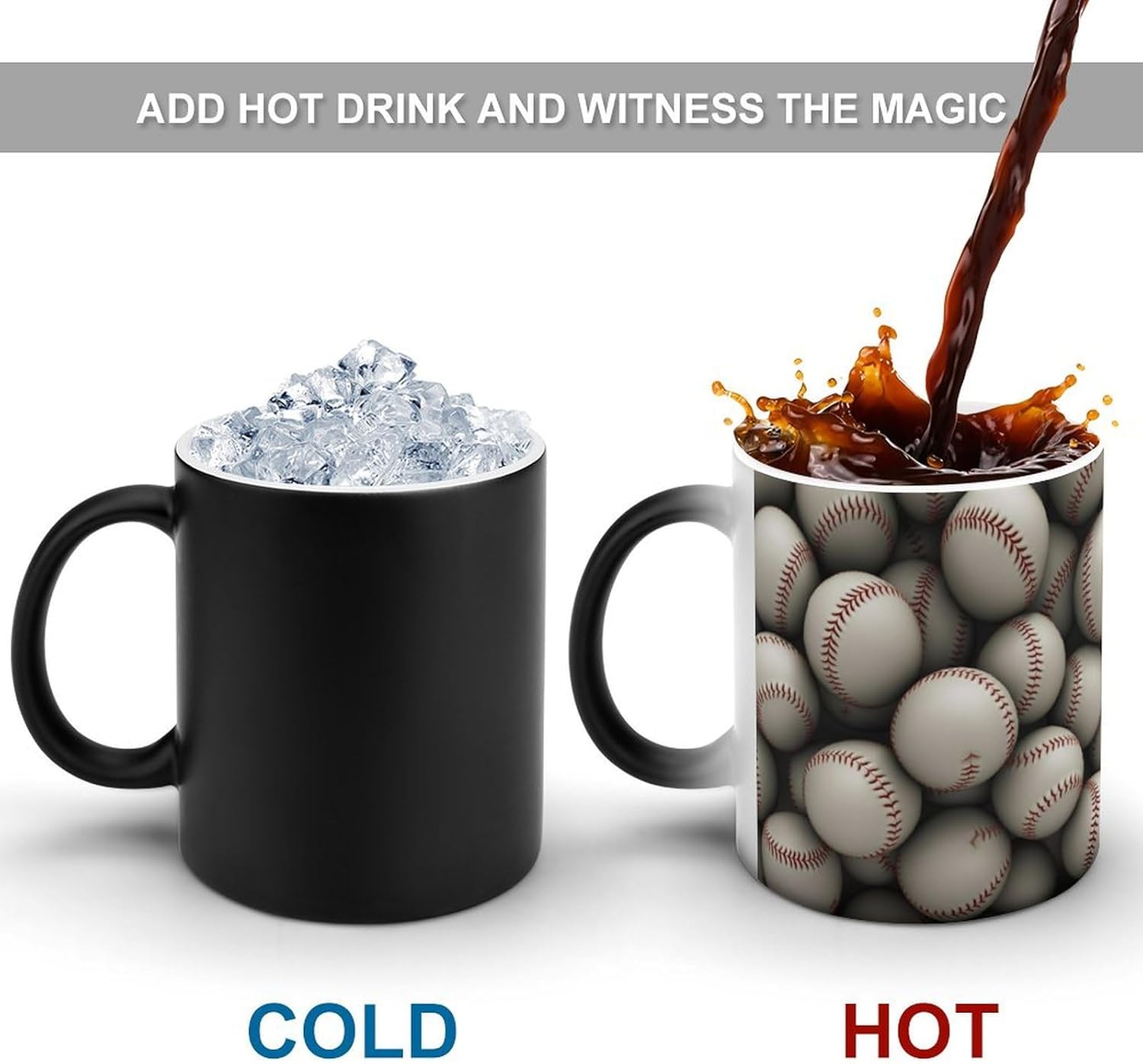 Color Changing Cups,Baseball Printed 11 Oz Ceramic Cups for Birthday Men Women