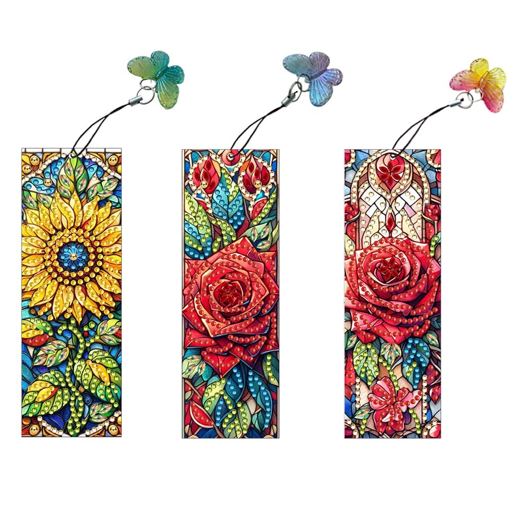 Fiorky 3Pcs Special Shape Dreamcatcher Bird DIY Bookmarks Diamond Painting Kits Diamond Painting Bookmark Making Kit Diamond Art Bookmark with Pendant for KDS Adults Beginners