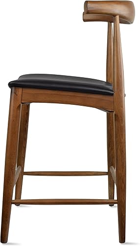Miniatura 6 de 2xhome Taburete de bar con marco de madera con respaldo abierto, cojín de piel sintética oscura, color marrón oscuro, individual, juego de 1