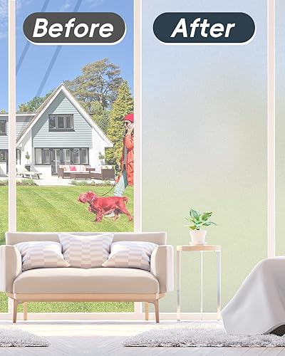 Frosted Glass Window Privacy Film Decorative, Bathroom Window Privacy Film for Glass Windows Cover, Static Cling, Removable, Reusable, Anti-UV, Anti-Glare, Heat Blocking, 17.5 by 78.74 inch(Frosted White,17.5 Inch x 78.74 Inch)
