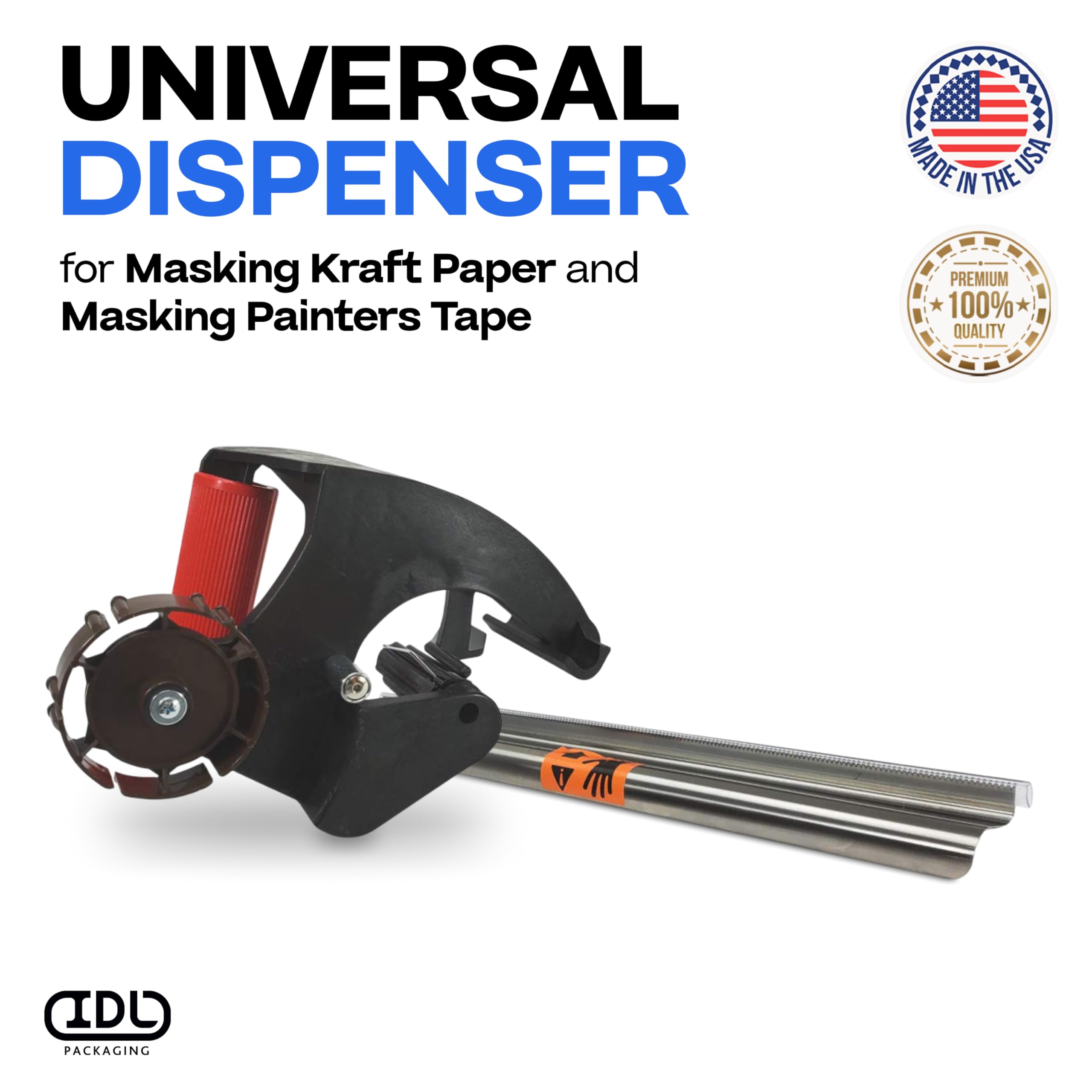 IDL Packaging TH-120 - Dispensador ergonómico para cinta adhesiva y papel kraft de enmascarar con hoja incluida