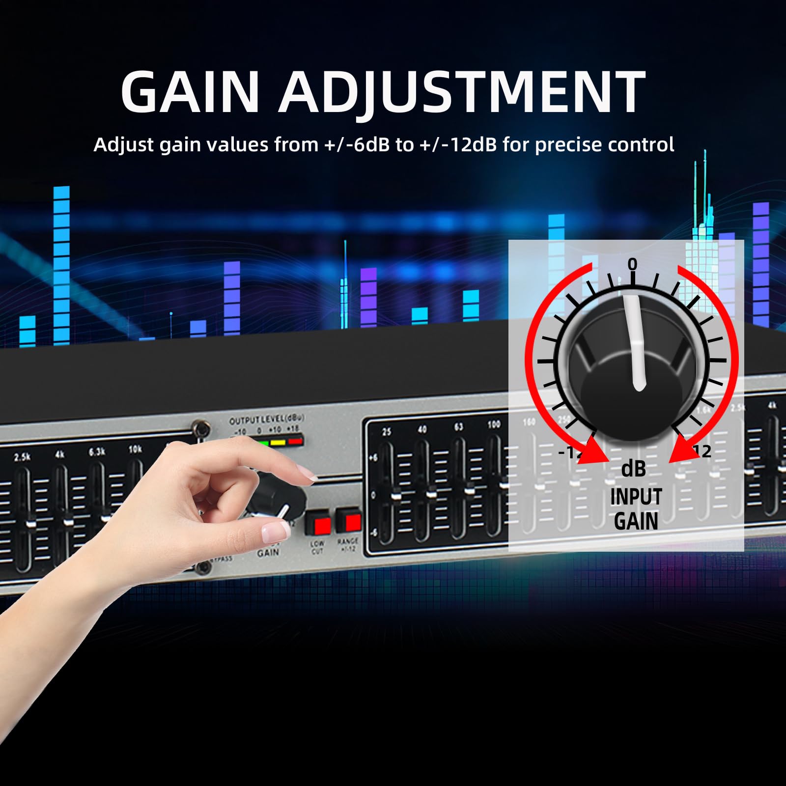 Ecualizador gráfico estéreo de 15 Bandas para Audio doméstico, Ecualizador Profesional de DJ Plateado de Doble Canal, reducción de Ruido de Montaje en Rack de 1U (EQ-215S)