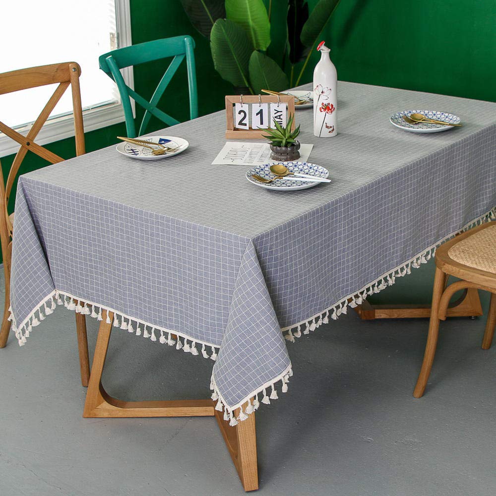Antitache Lavable Nappe Rectangulaire Linge de Coton Nappes Tissu de Table Ornements Design Gris 140 × 240cm