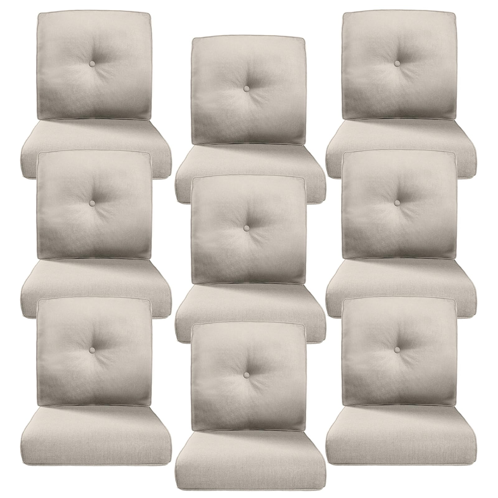 Luxury 4" Thick Outdoor Cushion Set of 9 - 22x24 Patio Furniture Cushions with 28D High-Density Foam, Water-Resistant &amp; Fade-Resistant Fabric, Removable Covers for Patio Furniture Sofa Couch -Beige