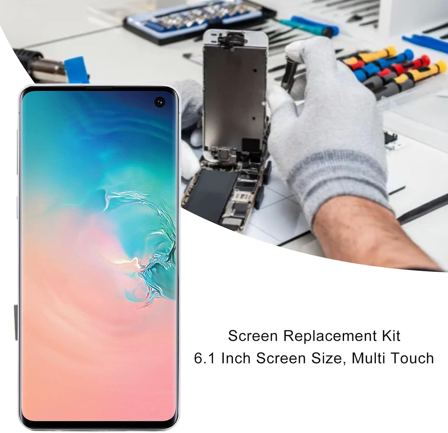 OLED Display Digitizer Touch Screen Assembly Replacement for SM S10 Cell Phone, with Fingerprint Function and Repair Tools, 6.1 Inch (Silver)