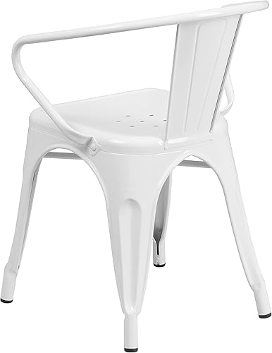 Miniatura 5 de Flash Furniture silla de metal con apoyabrazos, Metal, Blanco