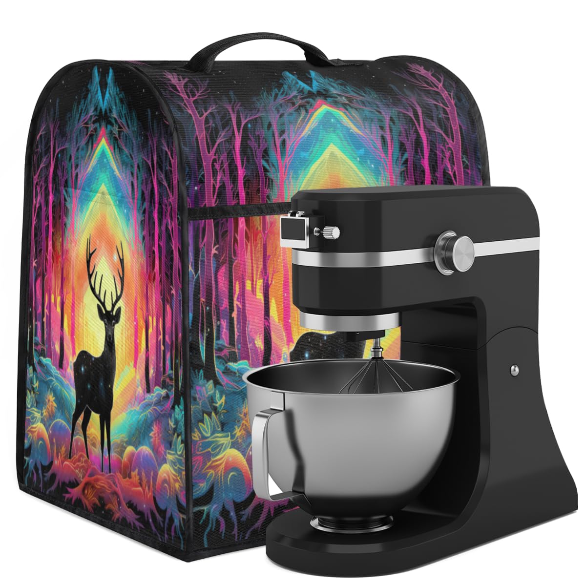 Coffee Maker Cover Neon Blacklight Deer Kitchen Appliance Covers Small Appliance Covers Blender Cover Juicer Cover Dust Covers for Kitchen Appliances with Top Handle and Pockets,Washable,C233