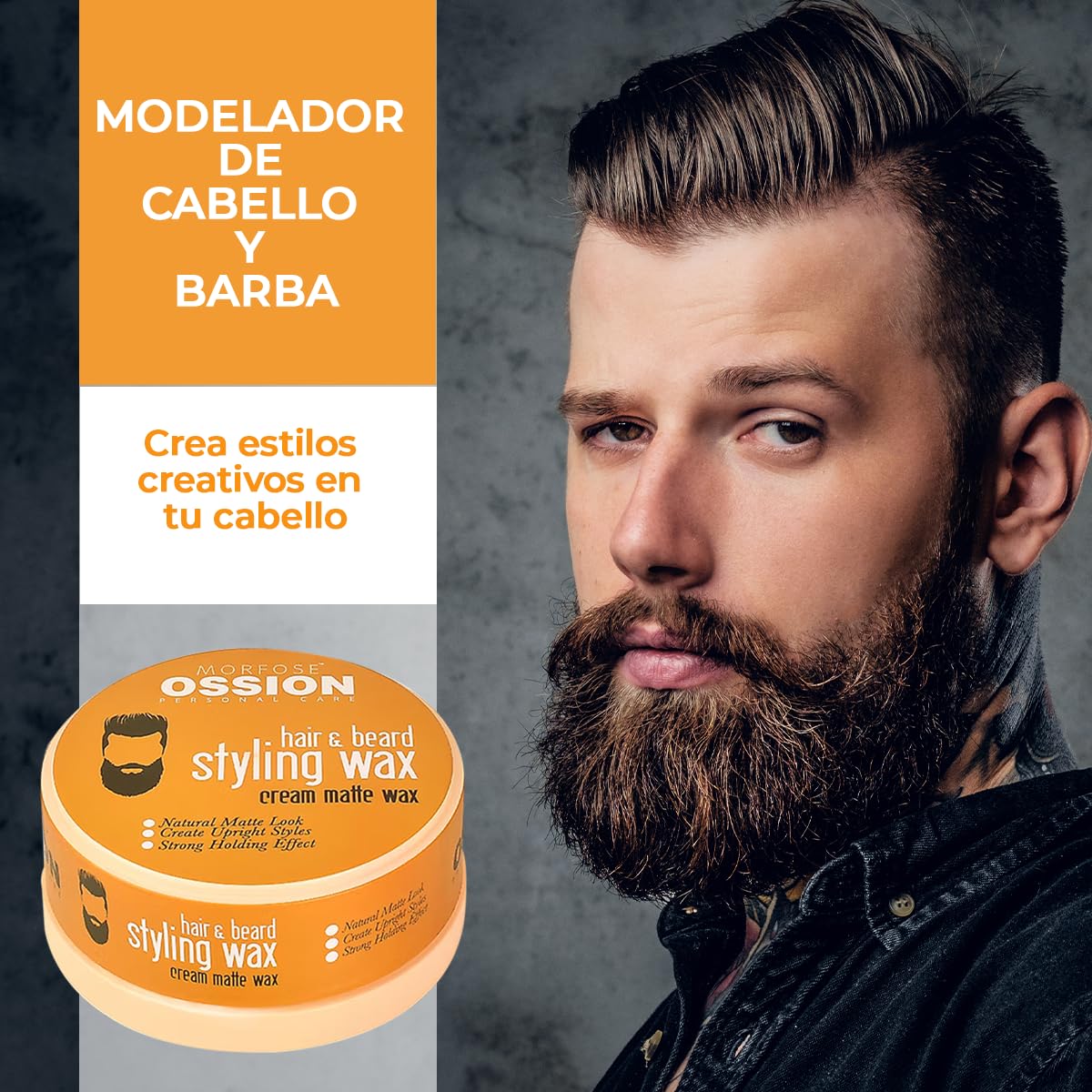 Morfose OSSION Hair & Beard Styling Cream Matte Wax 150 ml – Crema para peinar el cabello y la barba – cera de textura mate – agarre fuerte, acabado natural, peinado flexible – para todo tipo de