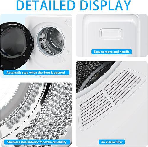 Miniatura 5 de Secadora de ropa portátil de 1.6 pies cúbicos, secadora de ropa de carga frontal de secado rápido de 800 W con 5 modos, mini secadora eléctrica de