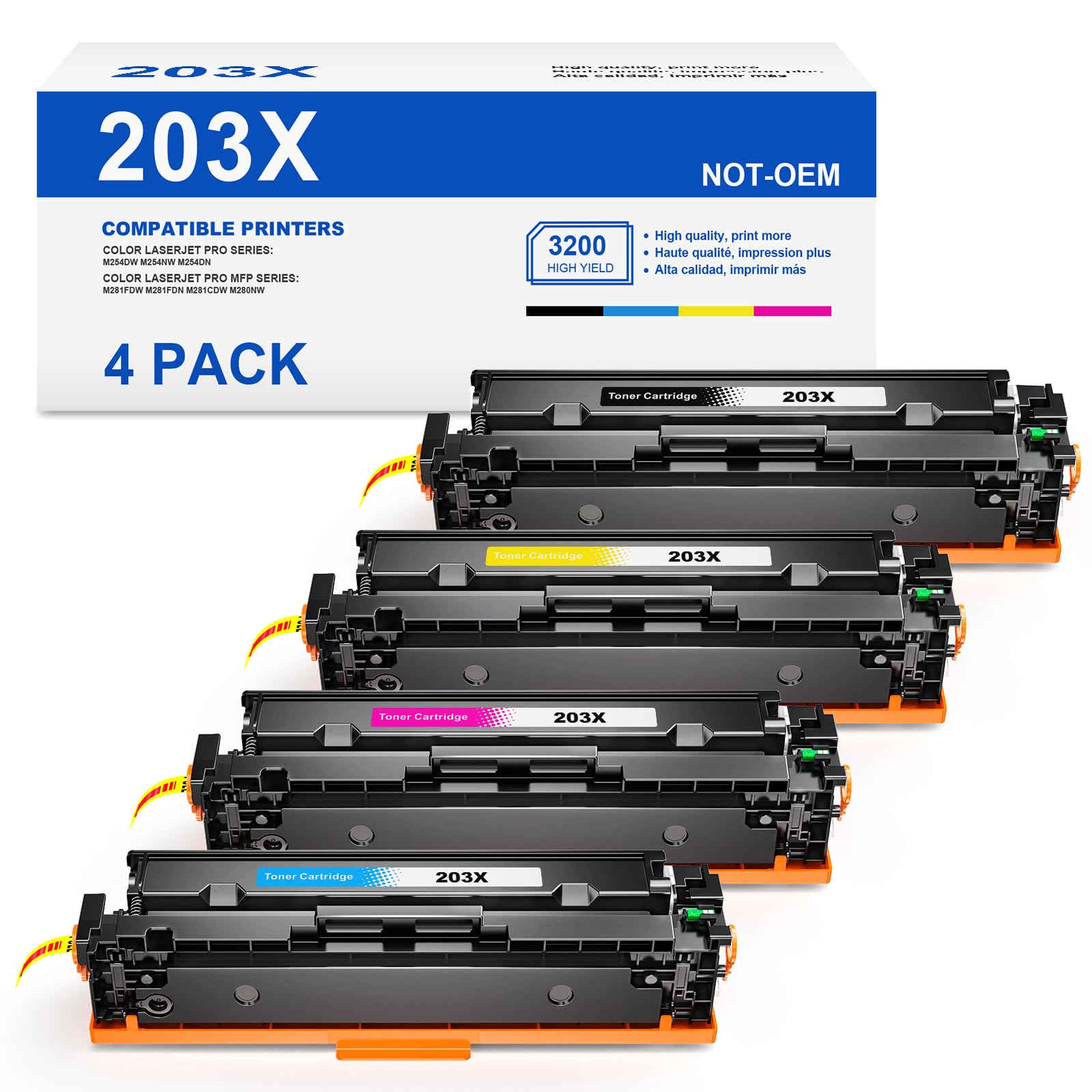 203X Toner compatibile per HP 203X 203A CF540X CF540A Toner per HP Color Laserjet Pro MFP M281fdw M281fdn M280nw M281cdw Laserjet Pro M254dw M254nw M254dn (nero ciano giallo magenta)