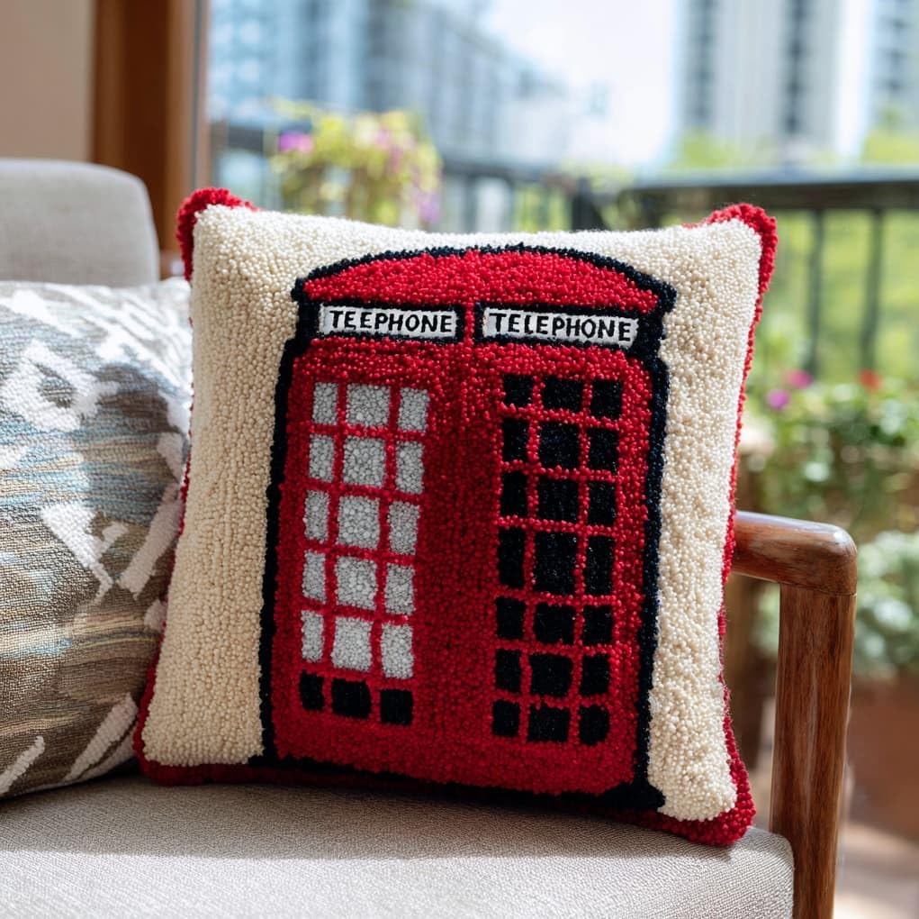 Wallustrioaw Retro Telephone Booth Latch Hook Pillow Kits 43X43cm,