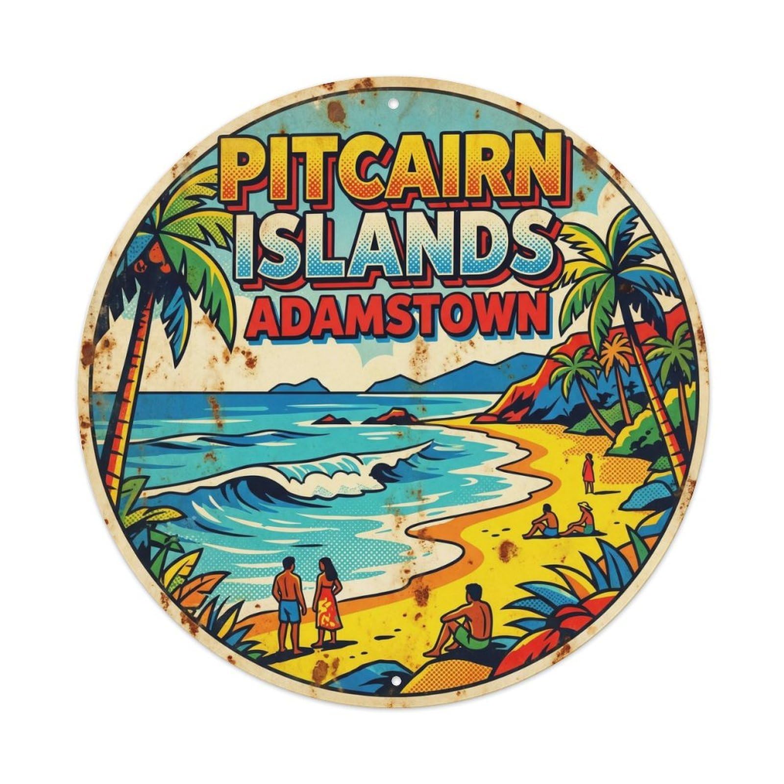 Pitcairn Islands Adamstown Beach Coastal City Metal Tin Sign