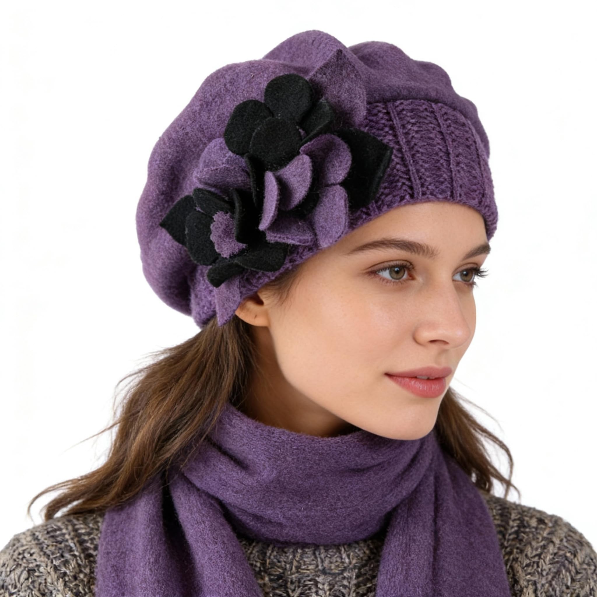 Ruphedy Women's Hy023-Purple-A Beret Beanie Chic Wool French Beret Dress Winter Hats Hy022 (Hy023-Purple)