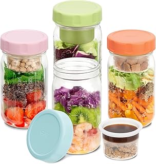 SOLIGT 4 Pack Glass Salad Jars with Lids Meal Prep, Leakproof Container ...