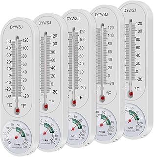 5Pcs Outdoor/Indoor,Thermometer Hygrometer with Celsius/Fahrenheit Wall Thermometer Humidity Meter Mechanical Vertical Thermometer and Hygrometer for Home Garden Cellar Greenhouse(White)