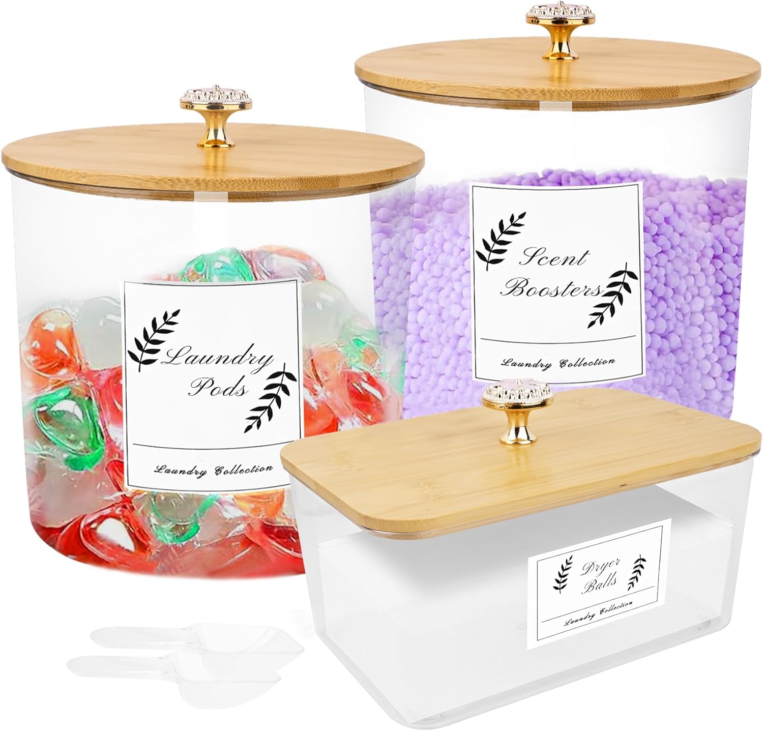 3 Pack Laundry Pods Containers Dryer Sheet Holder, Laundry Room Organization and Storage Containers with Lids and Labels for Laundry Powder Containers Detergent Dispenser Jars Organizer