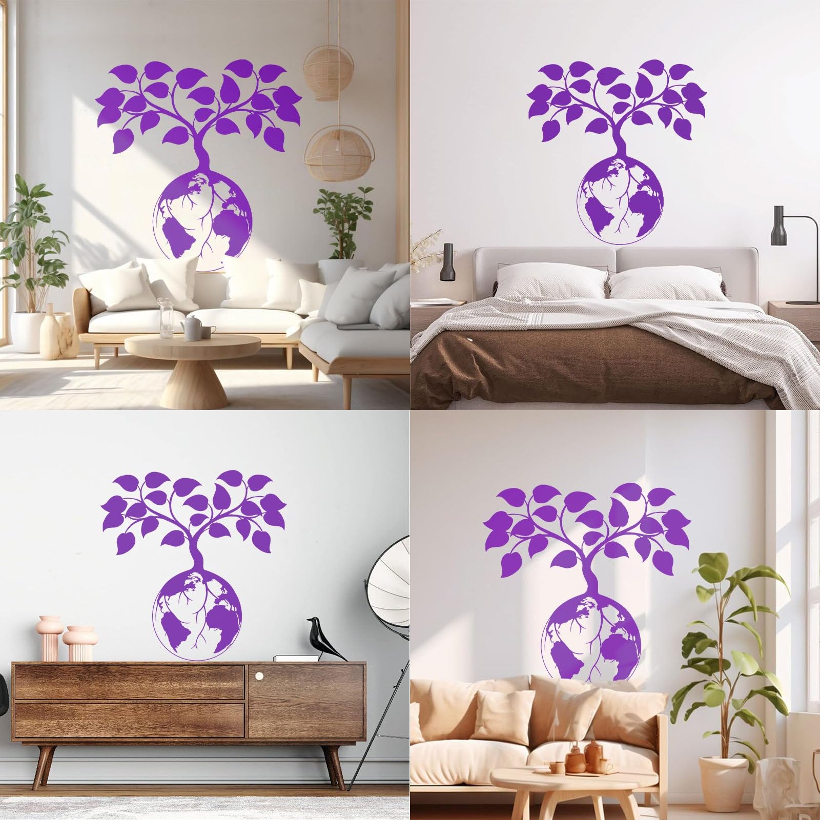 Natural World Art Wall Stickers Earth Tree Leaves Green Vinyl Family Wall Decal Living Room Decoration Removable Wallpaper Small - Image 2