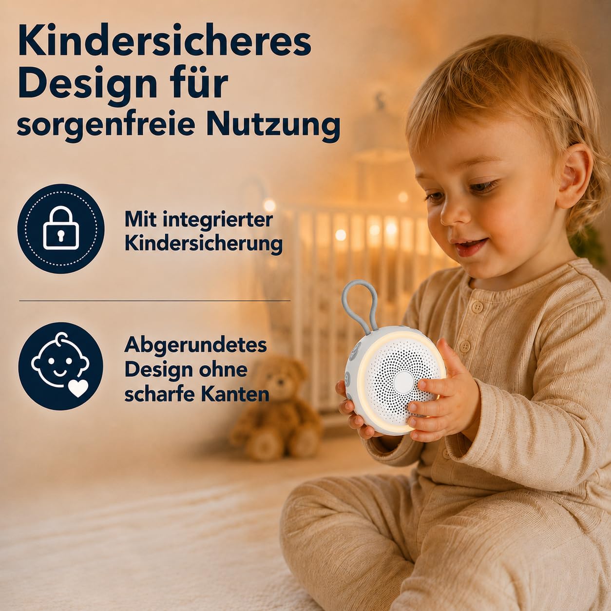 Baby White Noise Soundmaschine mit Nachtlicht - Tragbare Einschlafhilfe für Babys & Kinder, 16 beruhigende Geräusche, weißes Rauschen, Timer- & Memory-Funktion, bis zu 24h Akku, wiederaufladbar