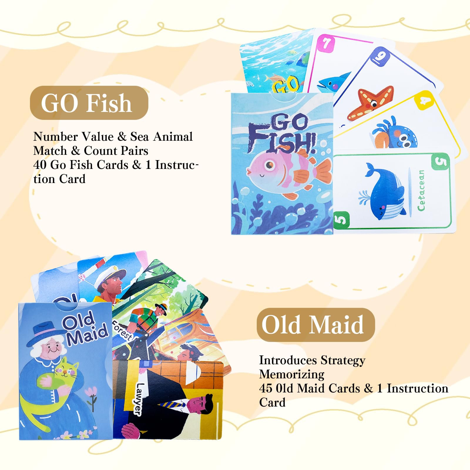 BKBNSJ 2 Decks Old Maid Card Game, Go Fish Card Game, Go Fish Cards, Old Maid Cards, Animal Playing Cards, Family Party Games - Image 4
