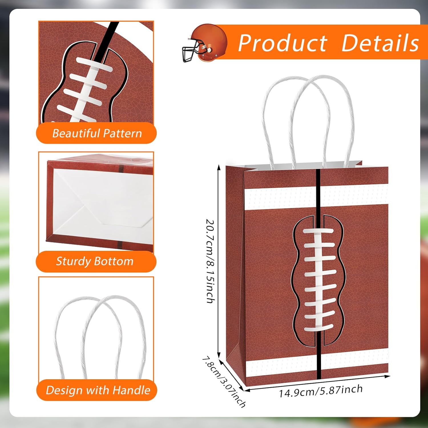 Bgtecho 24 Pack Football Party Favor Bags, Sports Gift Bags with Handles, Football Print Paper Bag, Footballs Goodie Bag for Sports Theme Birthday Party Supplies, 8.2 x 5.9 x 3 Inch - Image 2
