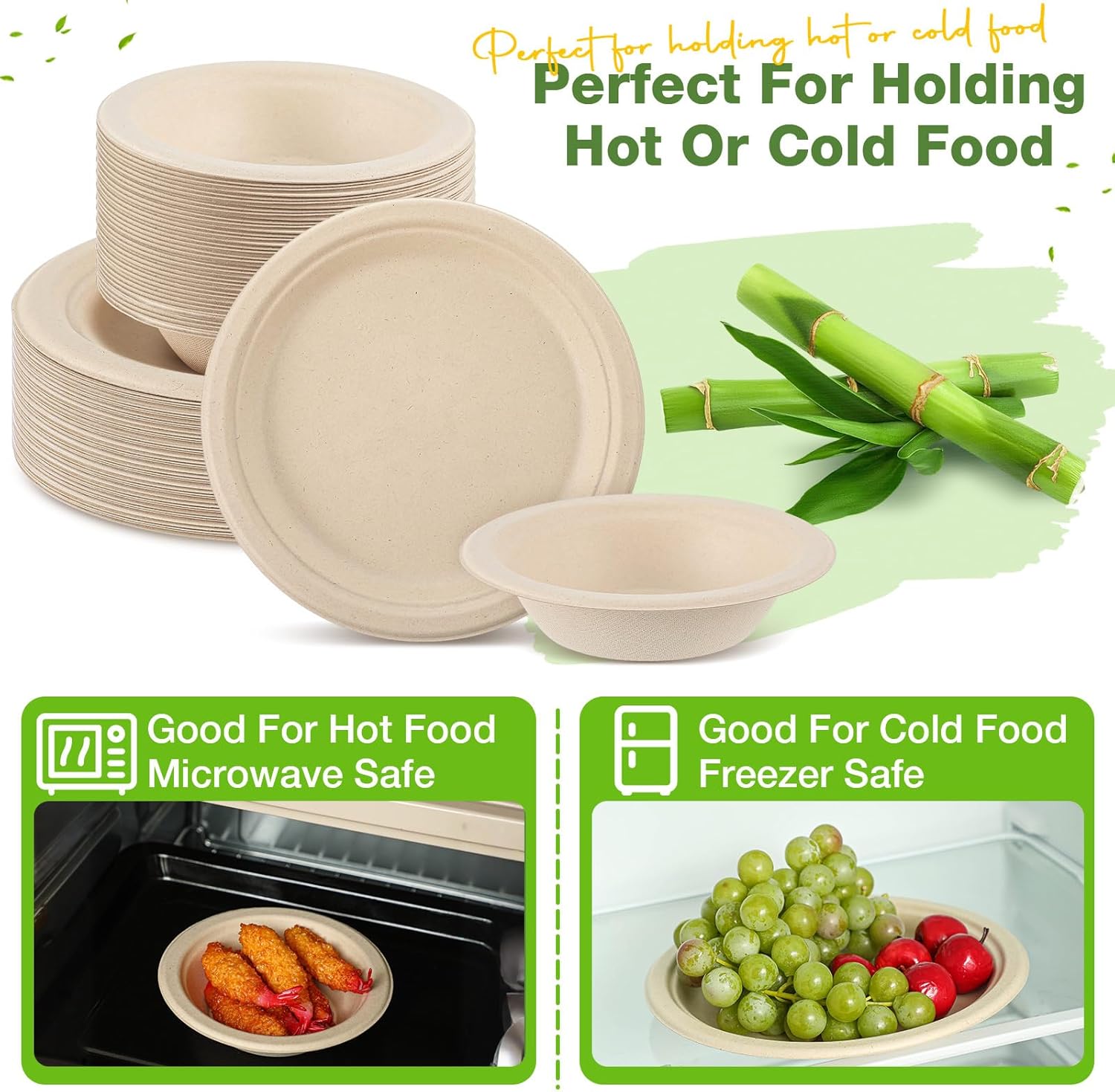 Havawish 150 Pcs Compostable Paper Plates and Bowls Set 9 Inch Disposable Plate 12oz Biodegradable Bowls for Party Dinner 75-person Bulk Party Supplies