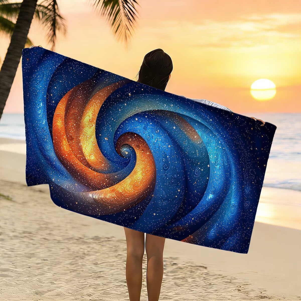 Telo Mare Microfibra, Telo Mare Grande 100x220cm 2 Pezzi, Asciugamano Palestra Donna Asciugatura Rapida, Antisabbia Asciugamano Microfibra, Leggero Asciugamani Palestra per Regalo (Vortice) -4328