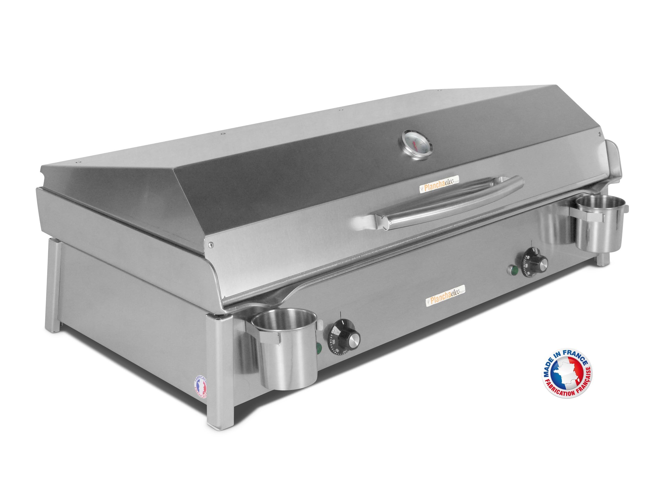 PLANCHAELEC - Plancha Electrique ANTHEA E870-3600W - Couvercle + 2 Ustensiles - Inox - Thermostat Réglable - 16 Personnes - Made In France - L87 X P43 X H25 cm