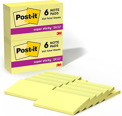Post-it Notas súper adhesivas 3 x 5 pulgadas 12 blocs 2 veces la potencia de adherencia amarillo canario reciclable 655-12SSCY Post-it Notas súper adhesivas 3 x 5 pulgadas 12 blocs 2 veces la potencia de adherencia amarillo canario reciclable 655-12SSCY