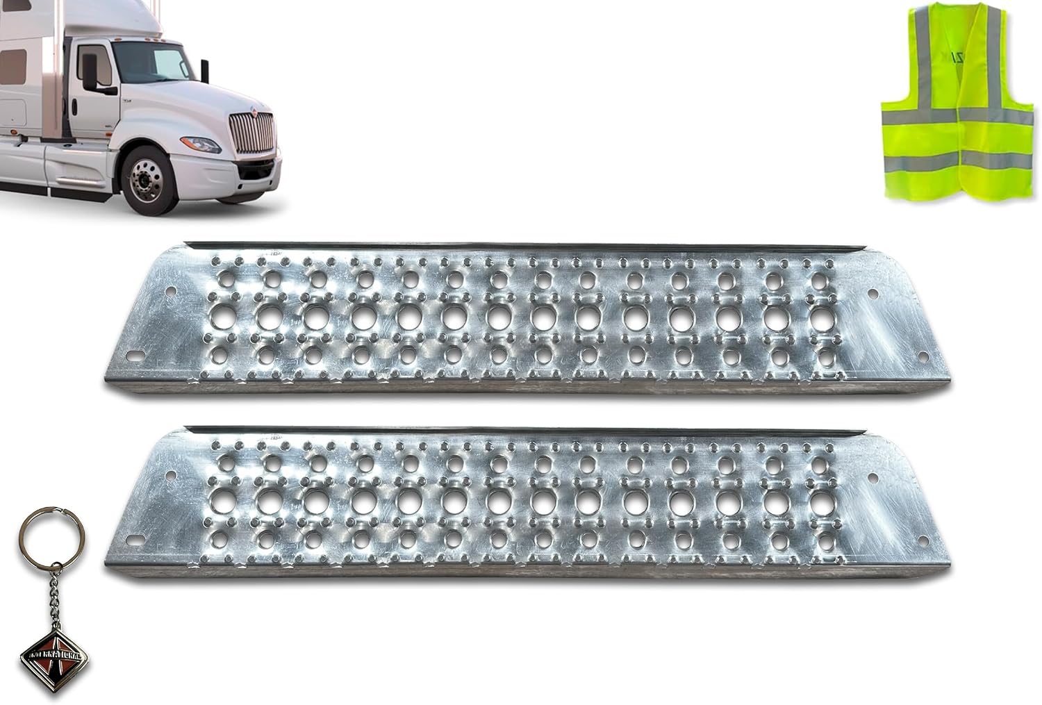 KOZAK Replacement Front Fairing Steps (3759403C3) Set, 2 pcs Compatible with International LT625 Truck Models Includes Logo, Keychain and Reflective Vest