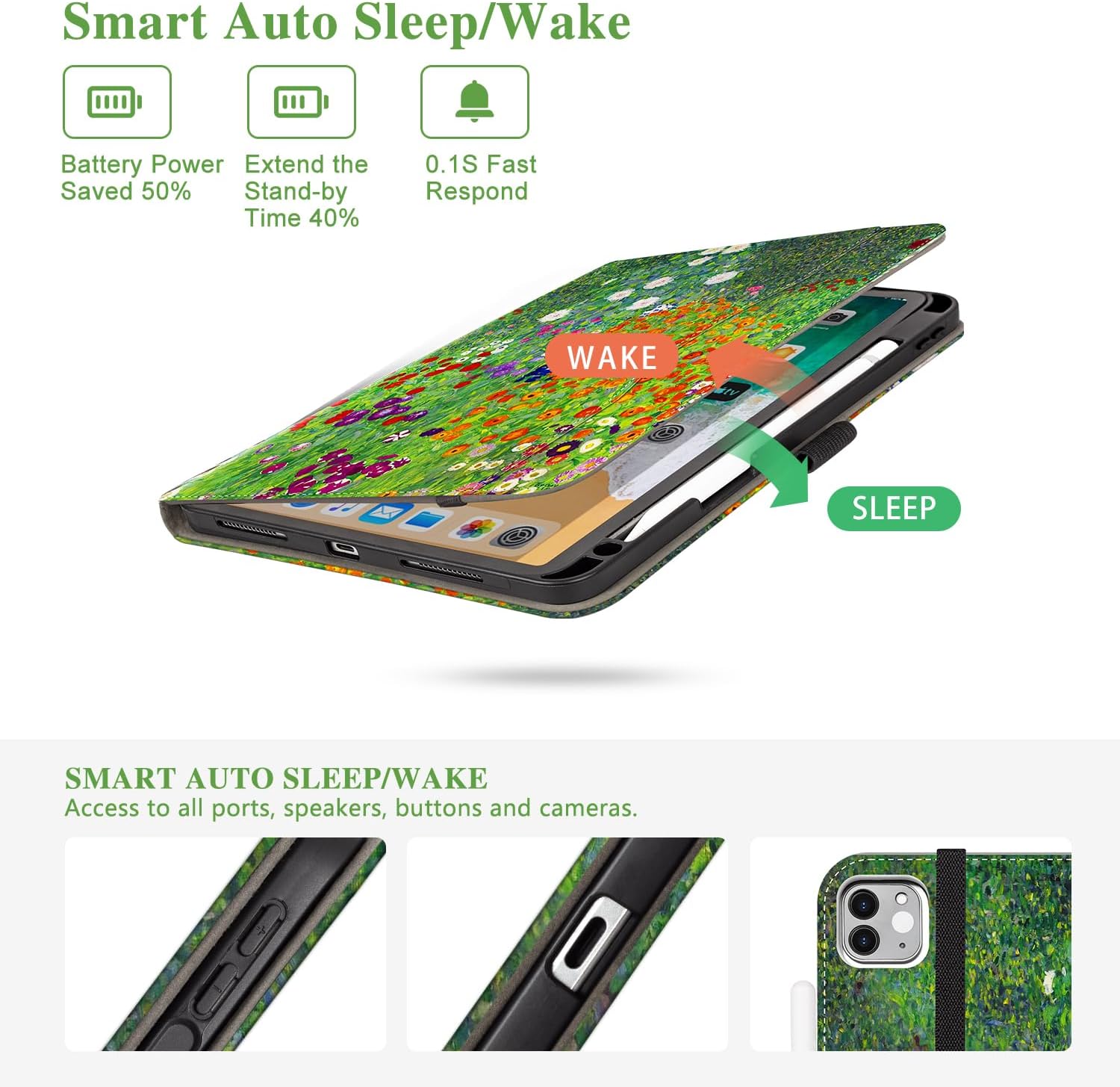 Vimorco for iPad Air M4/M3/M2 11 Inch Case 2026/2025/2024, for iPad Air 5th/4th Gen Cases 10.9-inch, for iPad Pro 11 Inch Case 4th/3rd/2nd/1st Generation, Pencil Holder/Hand Strap/Pocket, Garden