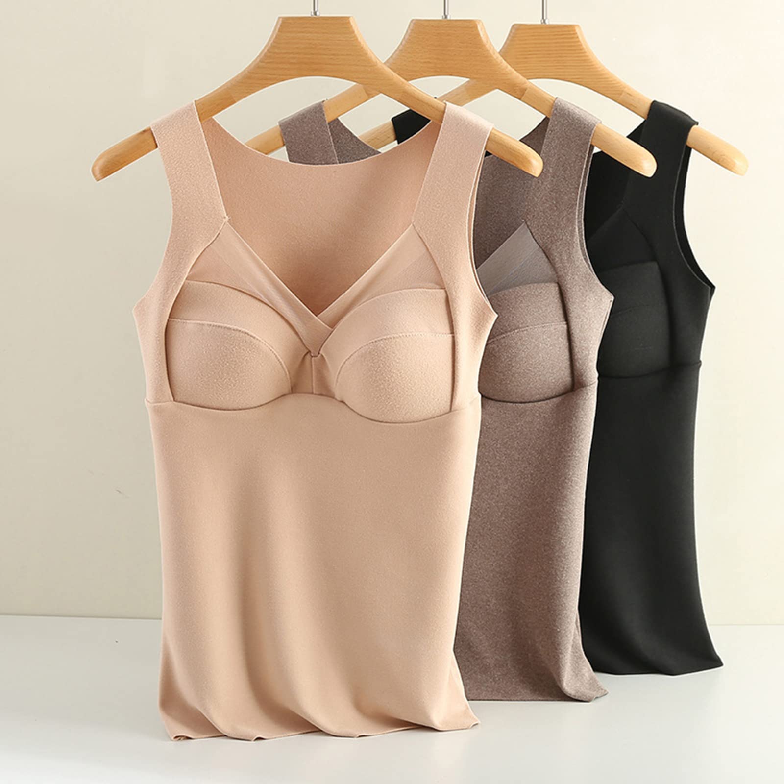 Damska bielizna termiczna Vest Top, bez rękawów, dekolt w szpic, elastyczna gruba aksamitna podszewka podkoszulek, ciepła zimowa warstwa podstawowa Camisole Sleepwear, z t-shirtem z wkładką na piers