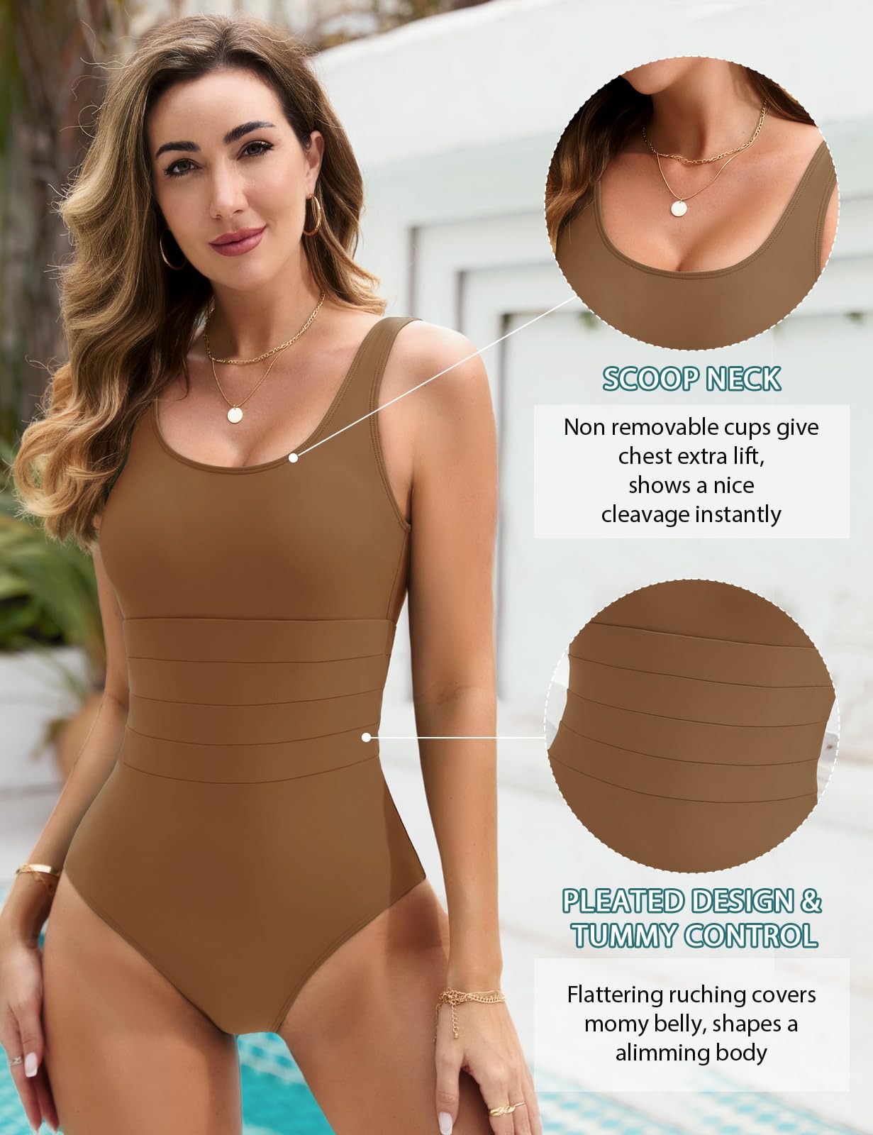 UMIPUBO Costume da Bagno Intero Donna Scollo a U Controllo della Pancia Curvy Costumi da Mare Interi Imbottito Reggiseno Push Up Bikini Un Pezzo Spiaggia Beachwear