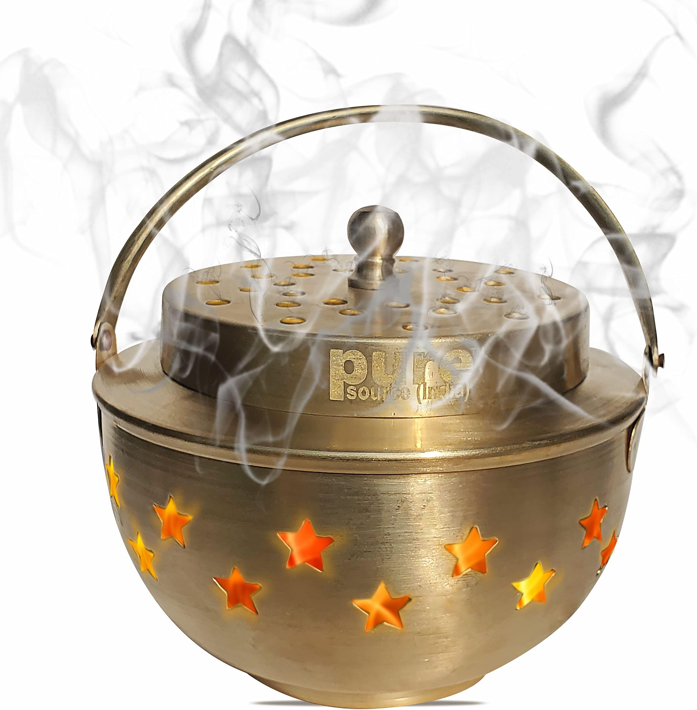 - Pure Source India Brass Kapoor Dani, Aroma Diffuser, Bakhoor Dani, Incense Burner, Pack of 1(Star Cutting), Round