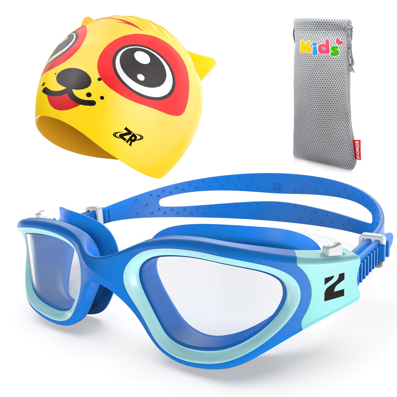 ZIONOR Kids Swim Goggles with Swim Cap, G1 MINI SE Anti-fog Swimming Goggles with Swimming Cap for Kids