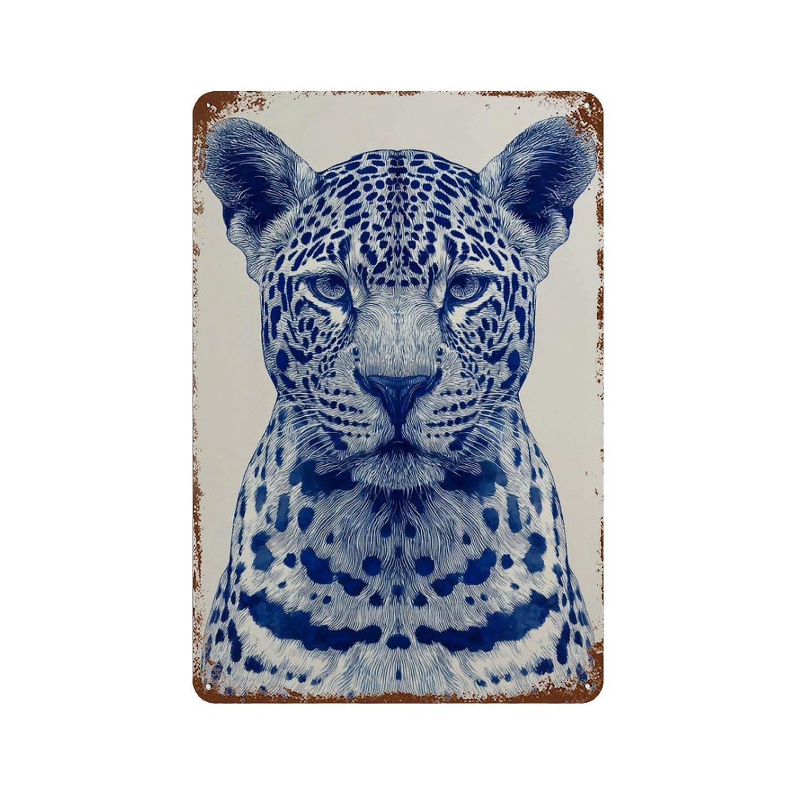 xiaoxiaoshen Blue Leopard Modern Animal Wildlife Bold Big Cat Work Contemporary Safari Home Wall Decor Art Metal Tin Poster Modern Home Decor Art Home Bar Shop Decorations Vintage Sign 30x20cm