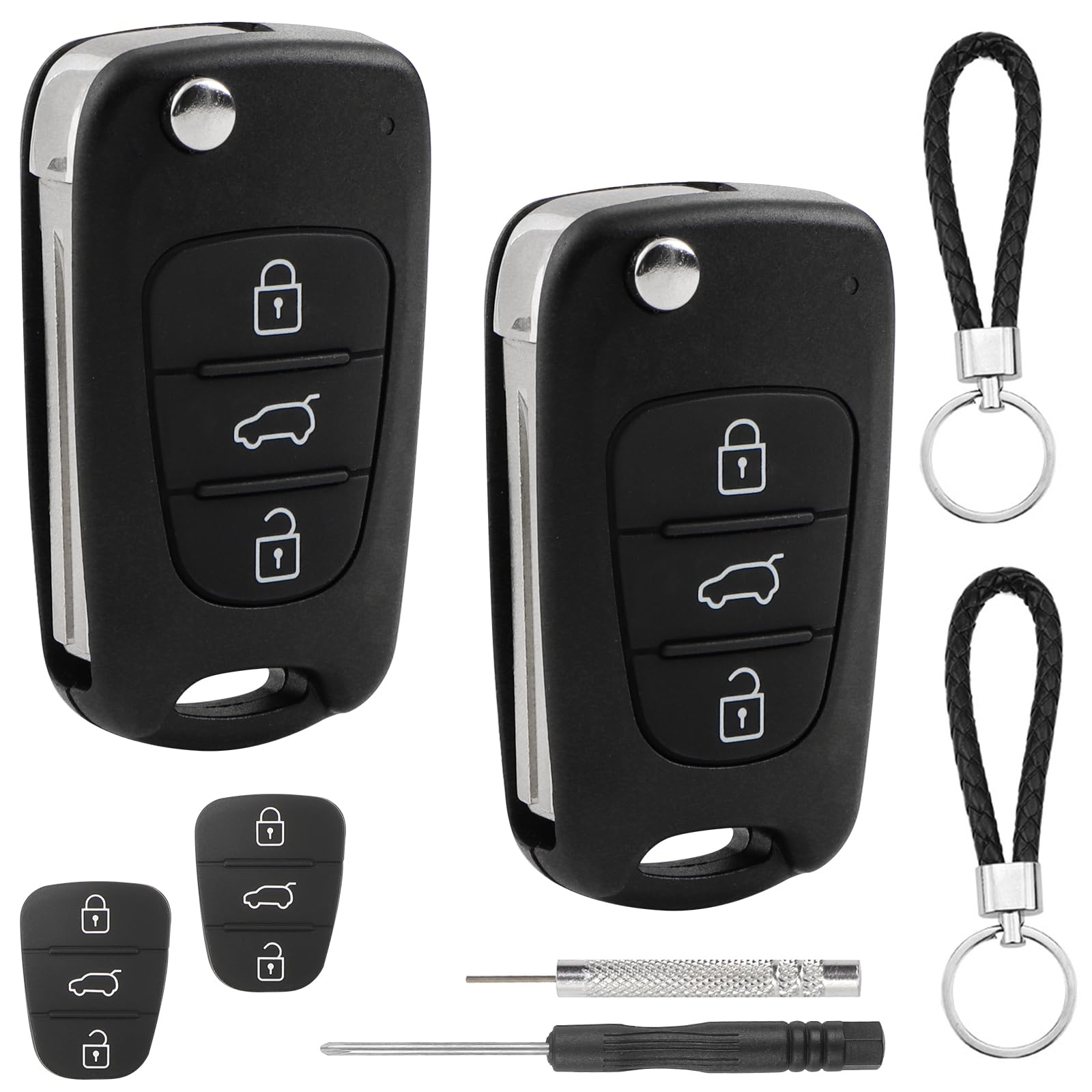 2 sztuki etui na kluczyki samochodowe z 3 przyciskami, zestaw przycisków kompatybilnych z Hyundai i10, i20, i30, ix20, ix35, Kia Sportage Ceed Soul Rio Picanto, pilot zdalnego sterowania, obudowa