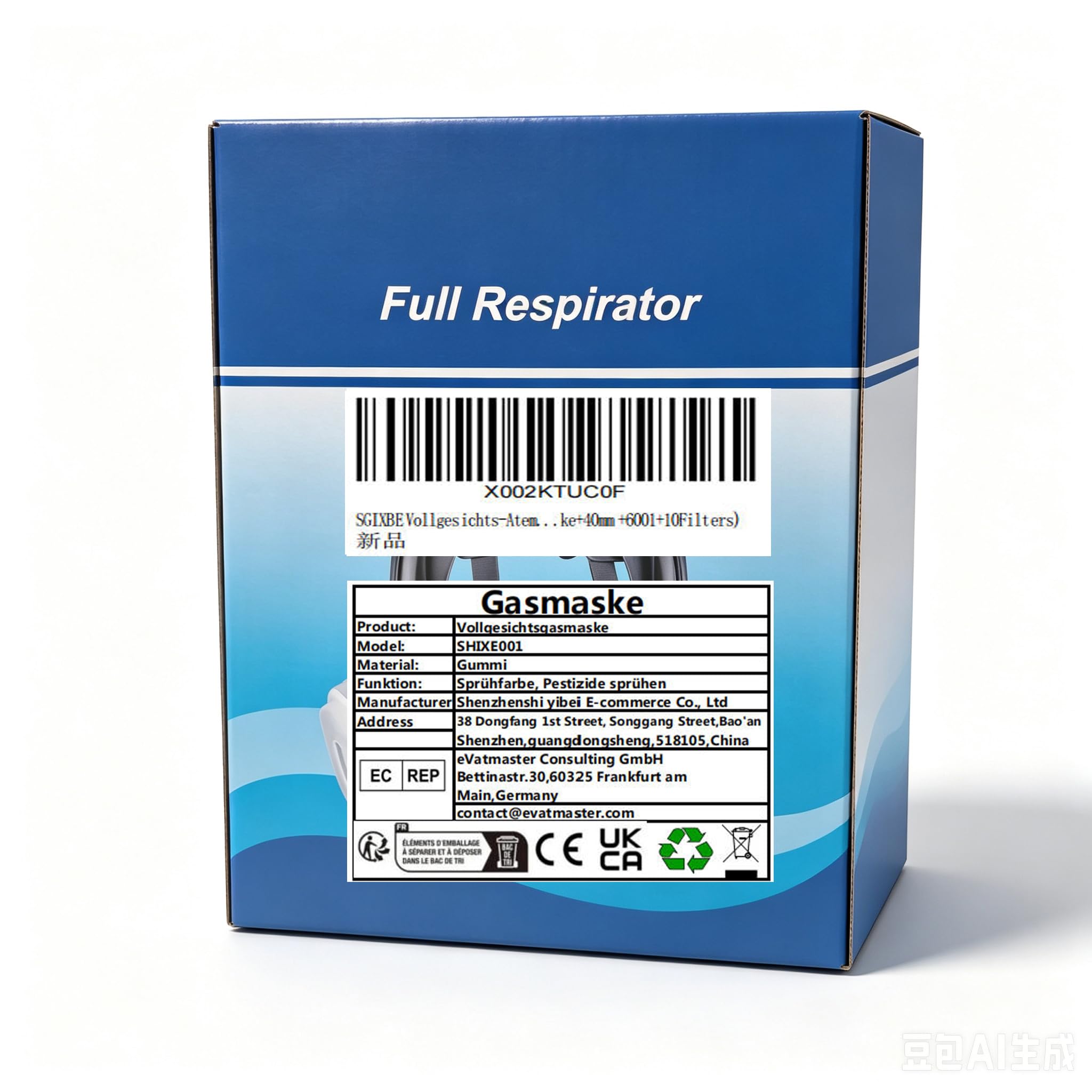 Masque respiratoire intégral avec filtre à charbon actif de 40 mm, filtres 6001CN, pour gaz, poussière, peinture aérosol et produits chimiques (masque + 40 mm + 6001 + 10 filtres)