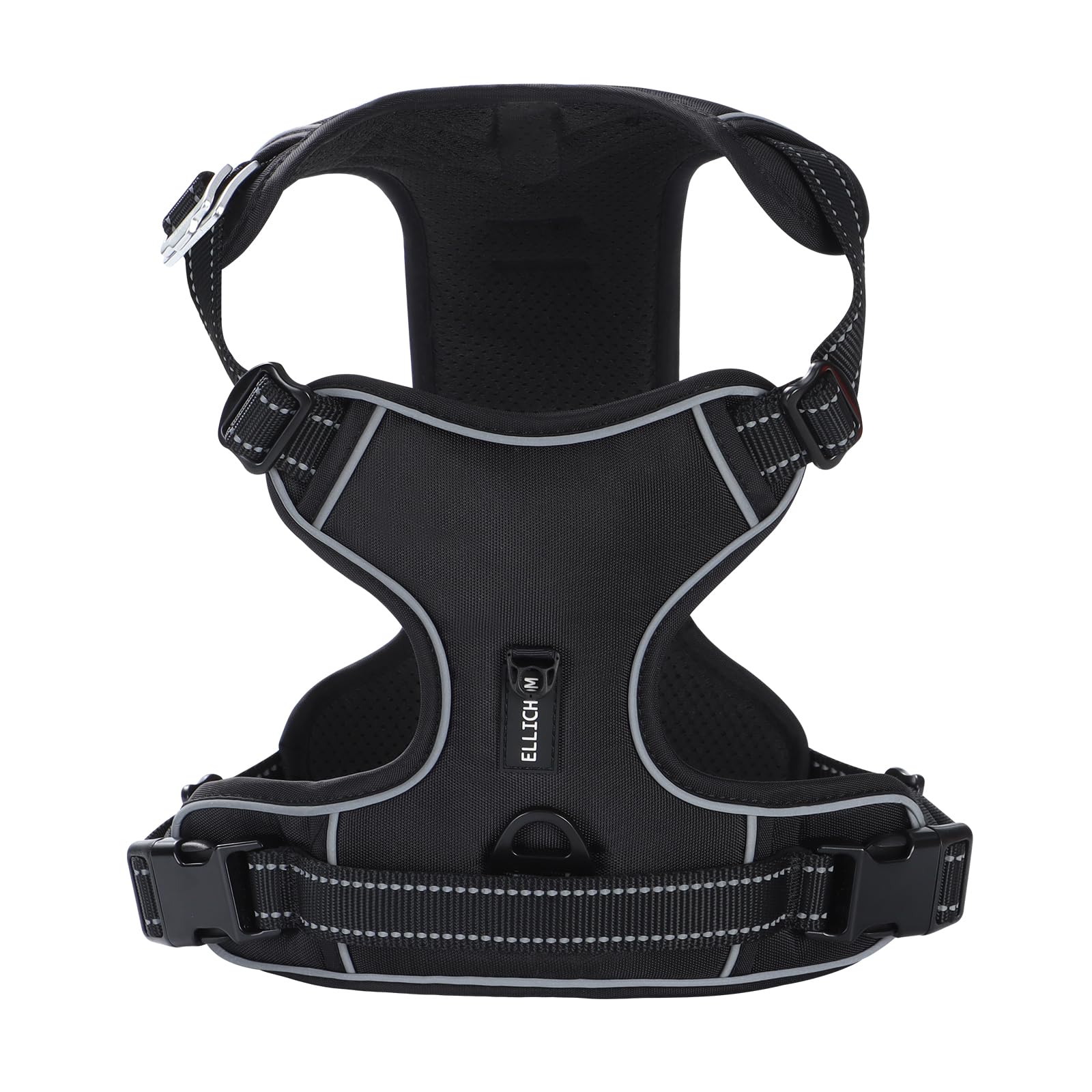 Ellichom No Pull Dog Harness with 3 Snap Buckles,No Choke Front Lead pet Harness Reflective and Adjustable Soft Padded Vest for Small Medium Large Dog