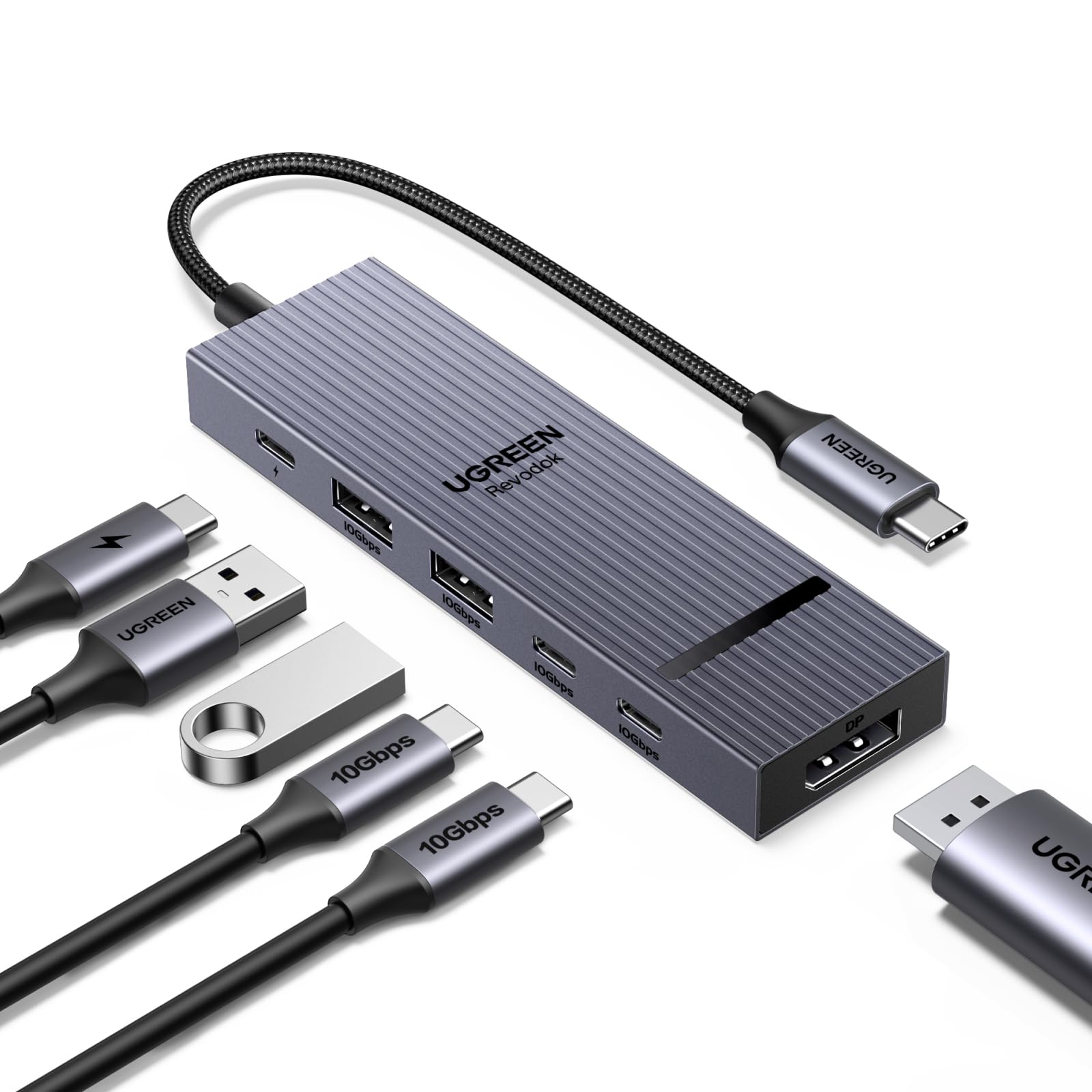 UGREEN Revodok Pro 1062 Hub USB C DisplayPort 4K 60Hz 4 Data Ports 2A2C 10Gbps PD 100W 6 en 1 Dock USB C DP Compatible avec MacBook Neo iPad Air Mac Mini M4 iPhone 17 Pro Max 16 15 Série Galaxy S26